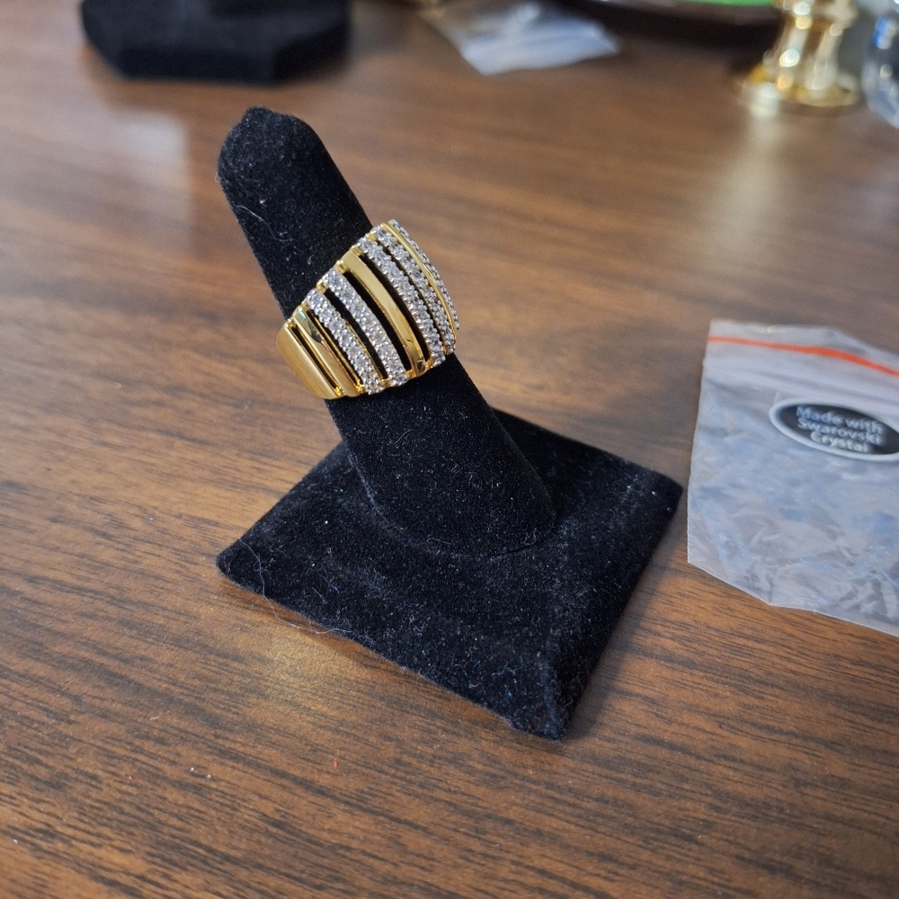 Swarovski Gold and Clear Crystal Wide Statement Ring - Picture 5 of 9